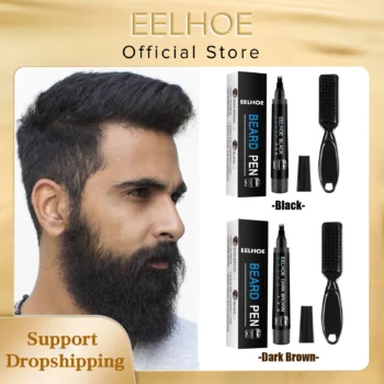 EELHOE Beard Filling Pen Kit Facial Beard Shaping Enhancer with Brush Waterproof Black Brown Coloring Pencil Man Cosmetic Tools