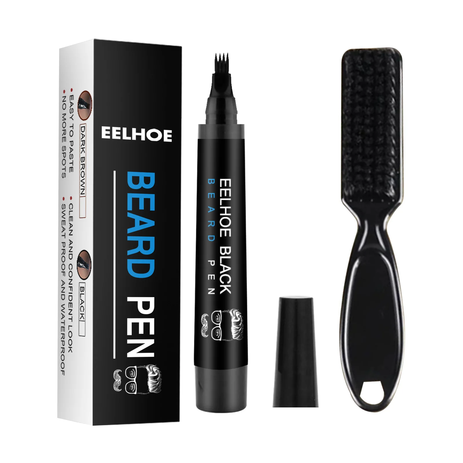 EELHOE Beard Filling Pen Kit Facial Beard Shaping Enhancer with Brush Waterproof Black Brown Coloring Pencil Man Cosmetic Tools - Image 2