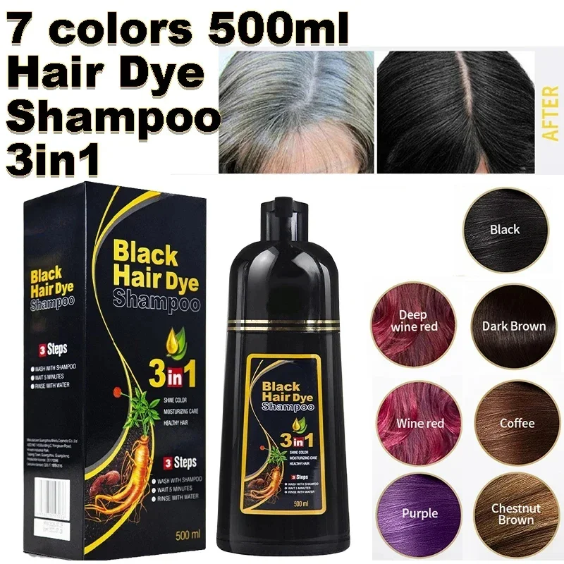 500ml Hair Dye Shampoo 3 in 1 Instant Coloring Natural Treatment for Hair Shampoo Large Capacity No Harm To Hair Shampoo - Image 2