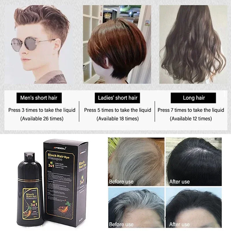 500ml Hair Dye Shampoo 3 in 1 Instant Coloring Natural Treatment for Hair Shampoo Large Capacity No Harm To Hair Shampoo - Image 3