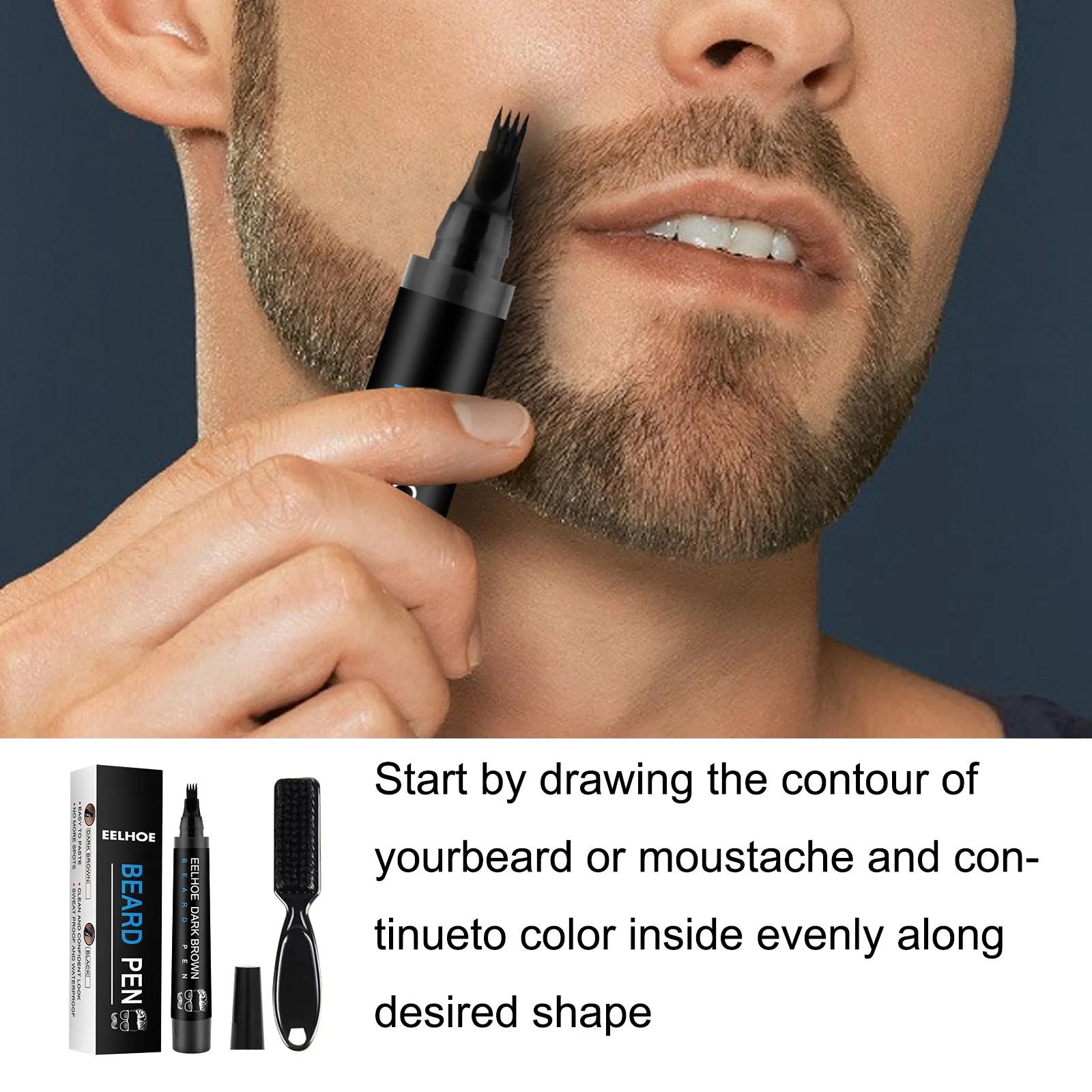 EELHOE Beard Filling Pen Kit Facial Beard Shaping Enhancer with Brush Waterproof Black Brown Coloring Pencil Man Cosmetic Tools - Image 4