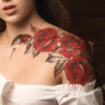 1pc Red Temporary Rose Flower Arm and Leg Tattoo Stickers, Stripper Chest and Thigh Design, Waterproof, Perfect For Women